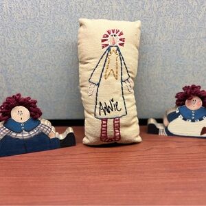 Raggedy Ann Embroidered pillow and wooden shelf Decor